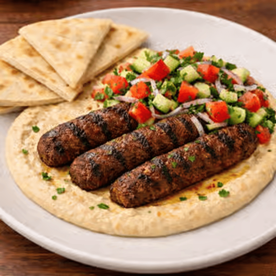 Kebab dish with fresh salad and flatbread