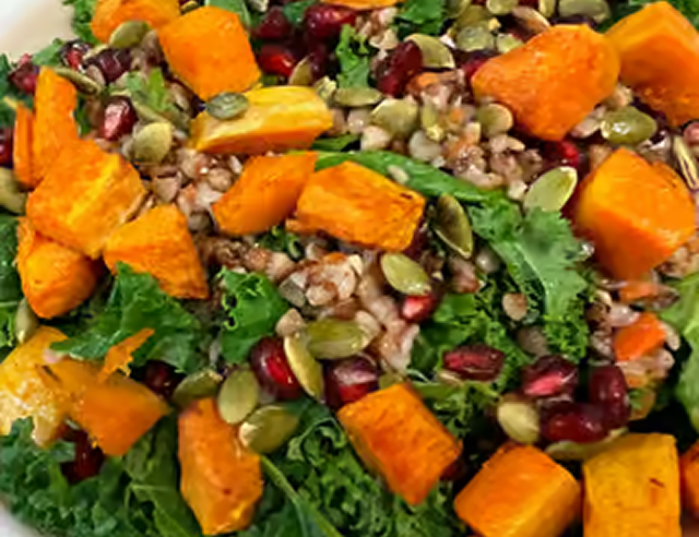 Colorful kale and roasted squash salad