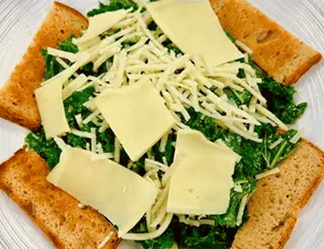 Salad with cheese and toasted bread