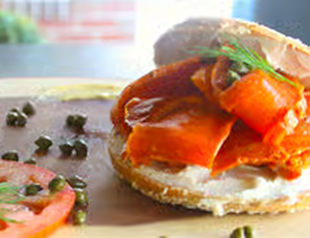 Open-faced bagel with lox and dill