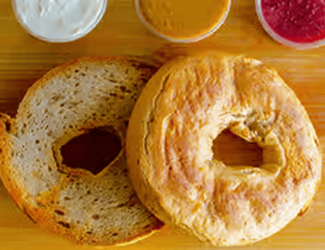 Breakfast bagel with toppings selection